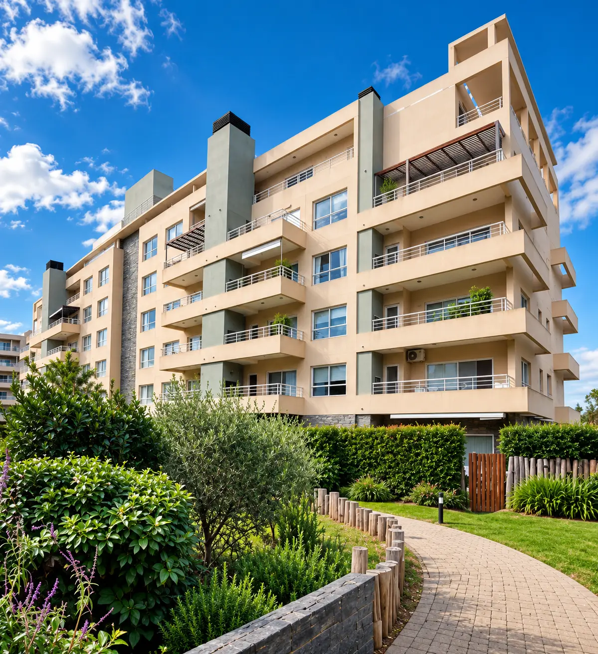 Edificio residencial contemporáneo rodeado de jardines